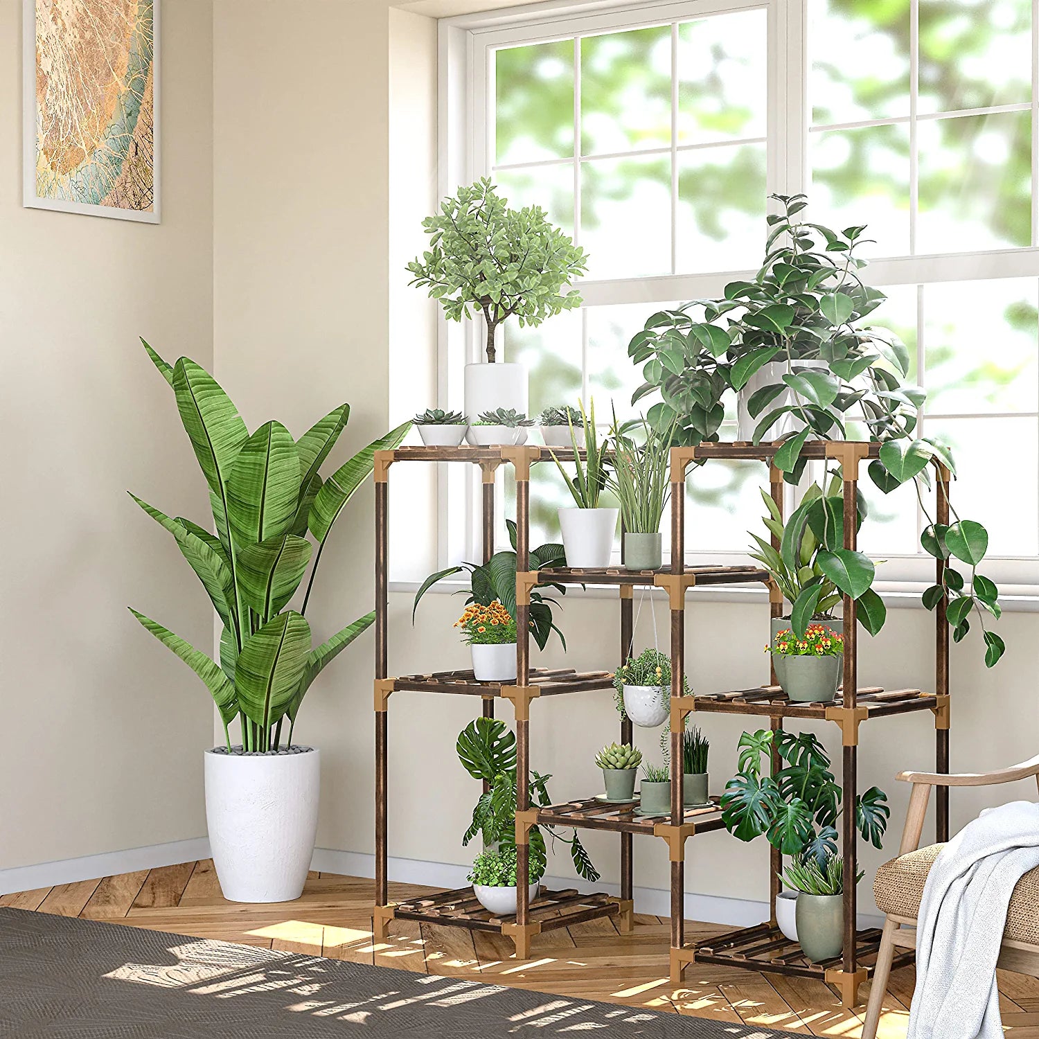 Plant Stand Indoor, Outdoor Wood Plant Stands for Multiple Plants, Tiered Plant Shelf Table Plant Pot Stand for Living Room, Patio, Balcony
