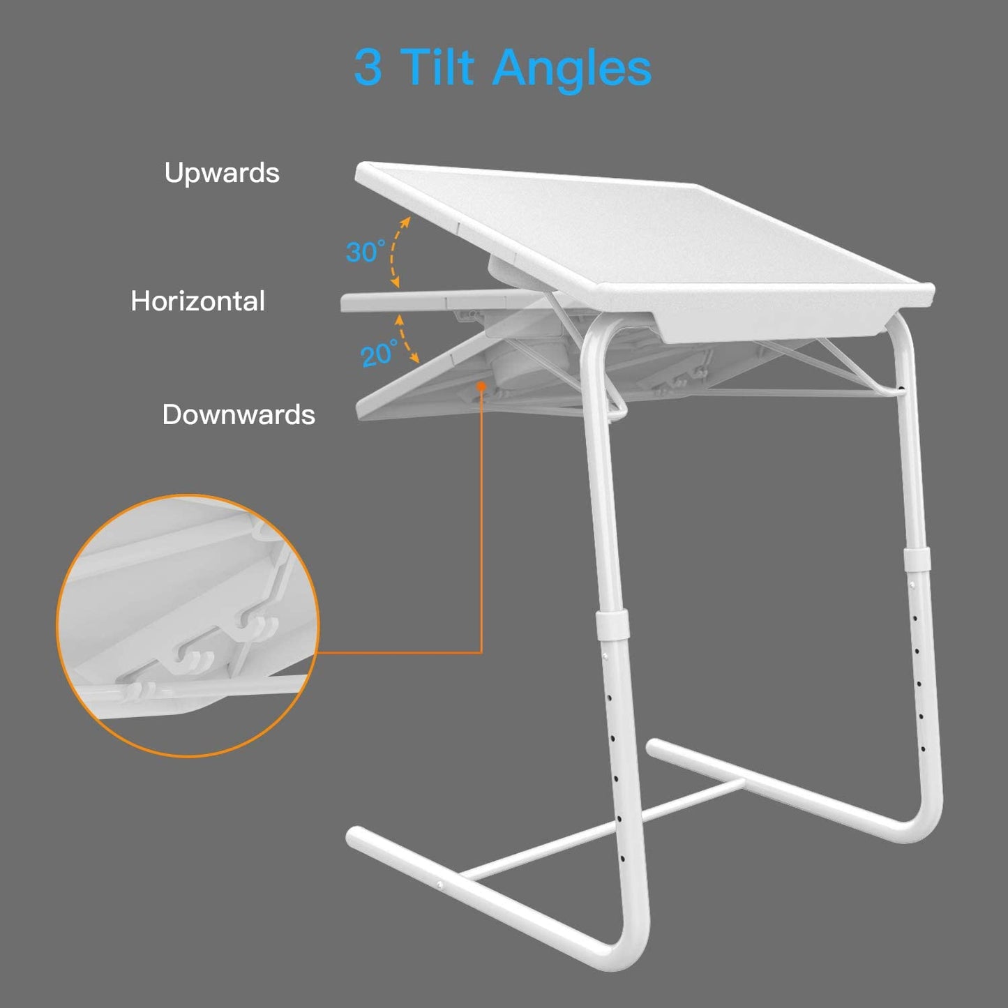 Adjustable TV Tray Table - TV Dinner Tray on Bed & Sofa, Comfortable Folding Table with 6 Height & 3 Tilt Angle Adjustments(White)
