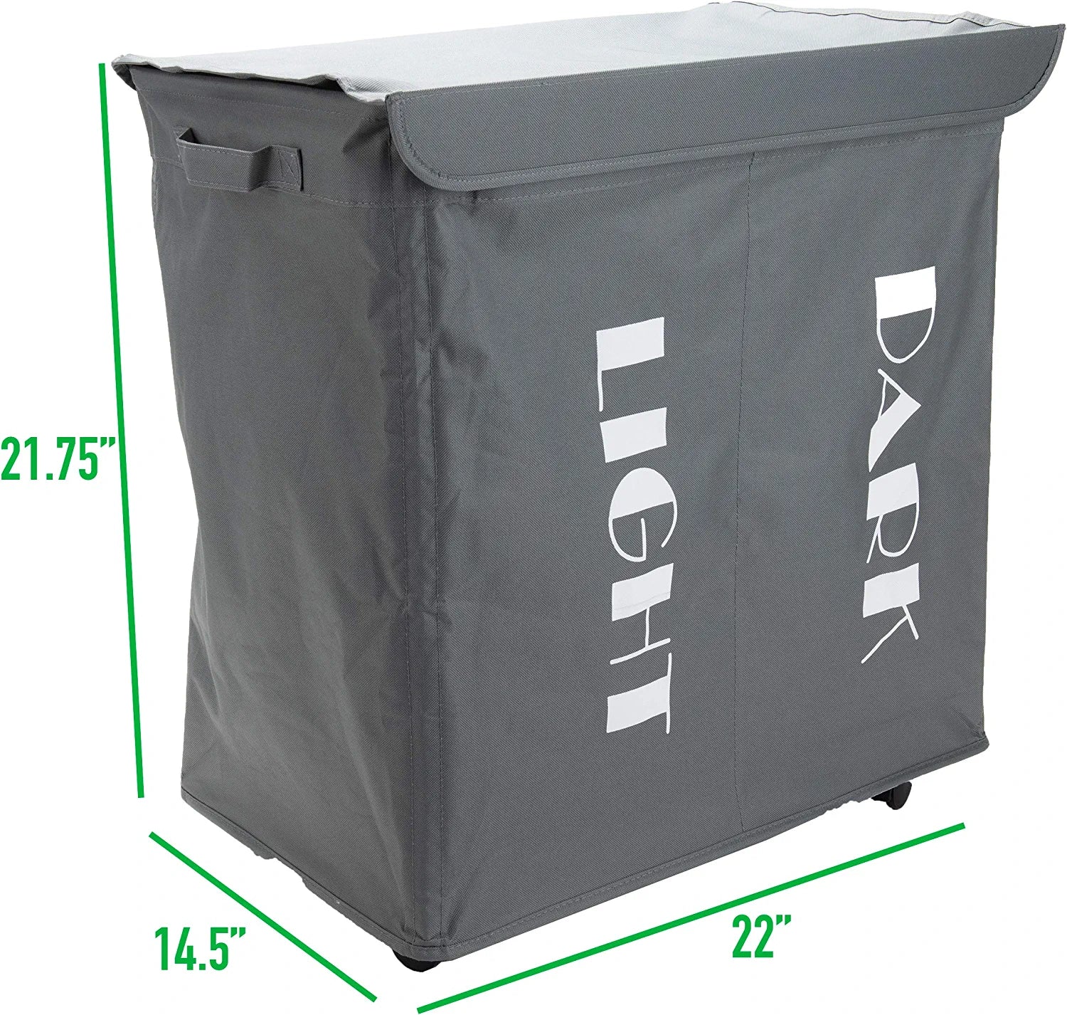 Mind Reader Double Rolling Hamper Laundry Sorter with Lid, Wheels, Handles, 105 Liter, Gray Metalic