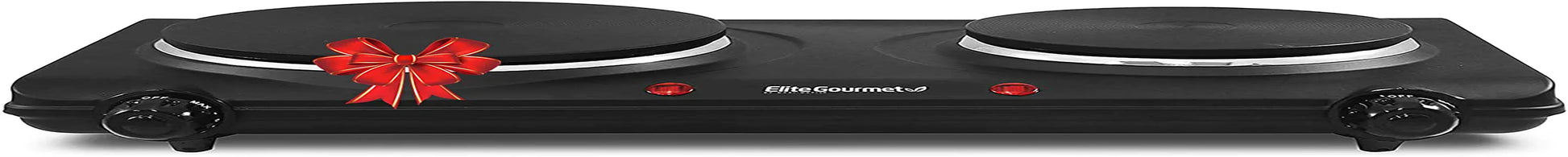 EDB-302BF Countertop Double Cast Iron Burner, 1500 Watts Electric Hot Plate, Temperature Controls, Power Indicator Lights, Easy to Clean, Black