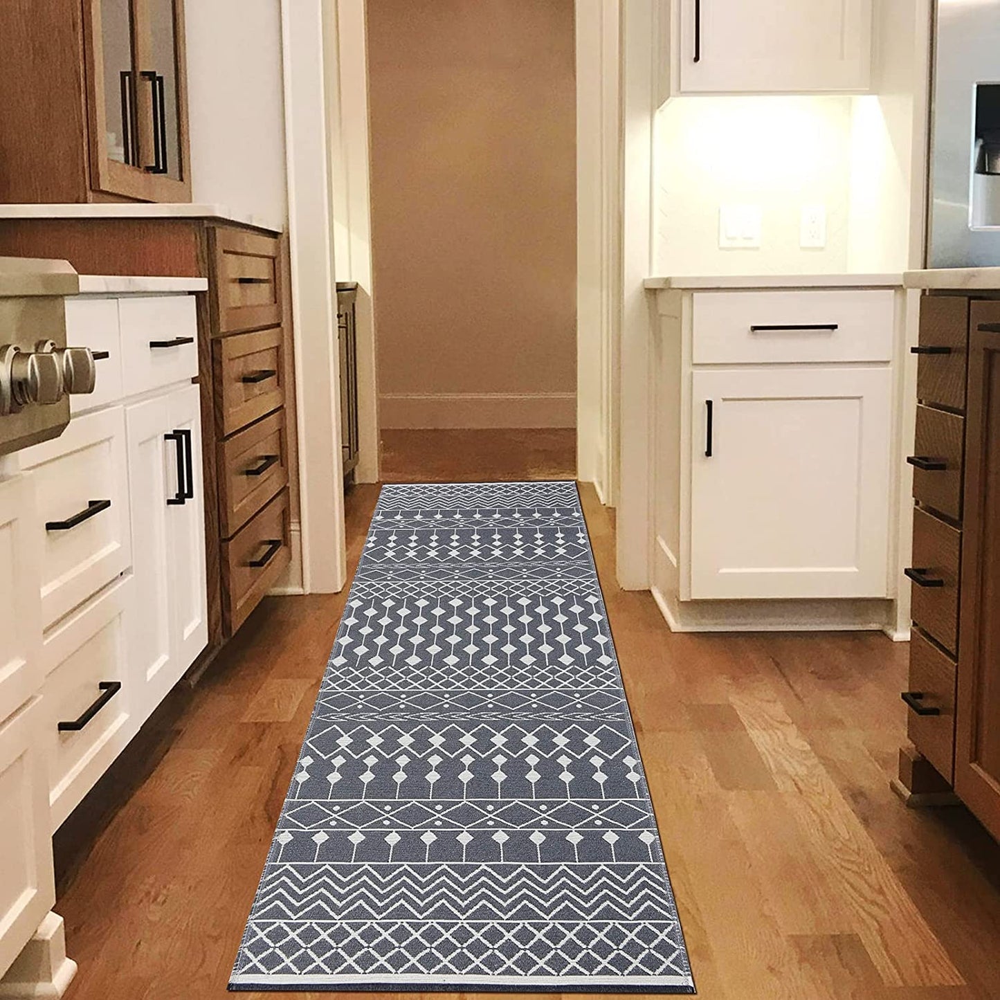 Extra Long Boho Runner Rug 2' X 6', Reversible Cotton Moroccan Throw Rug Bathroom Runner, Washable Hand Woven Hallway Runner Rug, Farmhouse Runner for Entryway, Bedroom and Kitchen, Grey