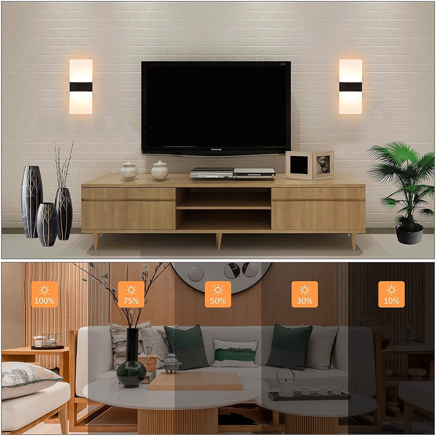 Modern Wall Sconce 12W LED Wall Lights Indoor Acrylic Modern Wall Light Set of 2 LED Wall Lamp for Hallway Living Room Corridor Bedroom, Warm White
