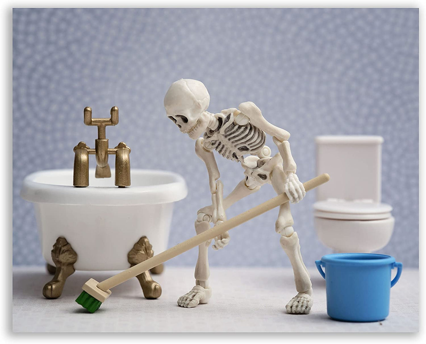 Skeleton Bathroom Prints - Skeleton Wall Art , Skeleton Bathroom Decor - Funny Bathroom Art, Funny Bathroom Decor Wall Art, Bathroom Halloween Decor, Hipster Gifts - Set of 4 (8X10) Unframed