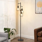Industrial Floor Lamp, Dimmable Farmhouse Standing Lamp for Living Room, Sturdy Base, Rustic Tall Tree Reading Lamps Home Decor for Bedroom, Office, Black (3 LED Edison Bulbs Included)