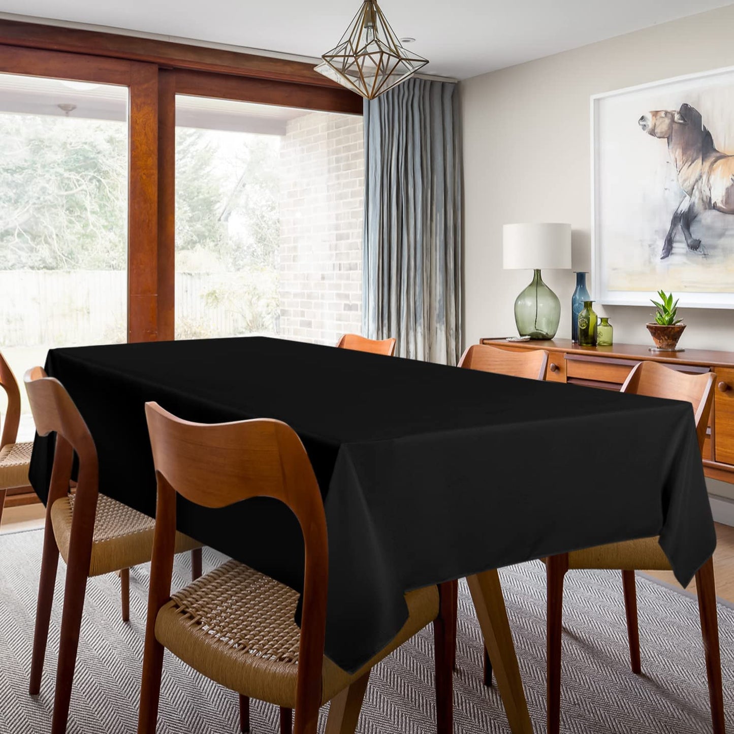 2 Pack Black Tablecloth 60 X 102 Inch, Rectangle 6 Feet Table Cloth - Stain and Wrinkle Resistant Washable Polyester Table Cover for Dining Table, Buffet Parties and Camping