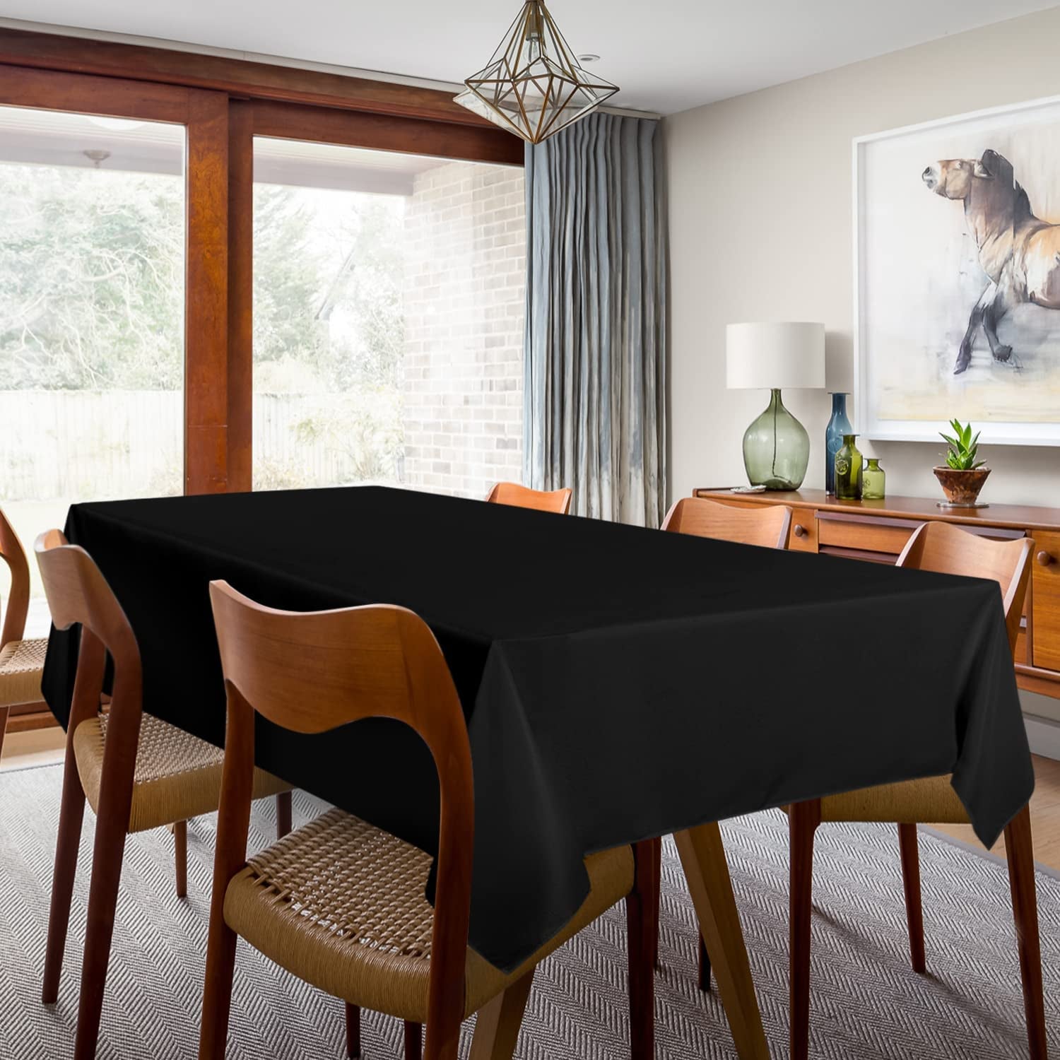 2 Pack Black Tablecloth 60 X 102 Inch, Rectangle 6 Feet Table Cloth - Stain and Wrinkle Resistant Washable Polyester Table Cover for Dining Table, Buffet Parties and Camping