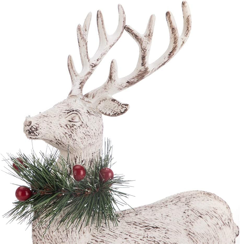 Reindeer Christmas Decoration Christmas Deers 12'' Standing Reindeer Decorations Christmas Deer Figurines Ornament Figurines with Red Berry Stem Pine Wreath, Indoor Tabletop Decorative