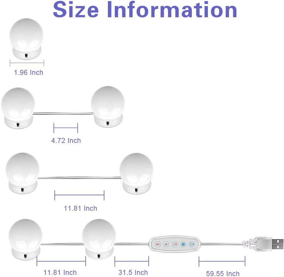 SICCOO Makeup Vanity Lights for Mirror, Hollywood Style LED Vanity Mirror Lights with 14 Dimmable Bulbs, USB Cable, White