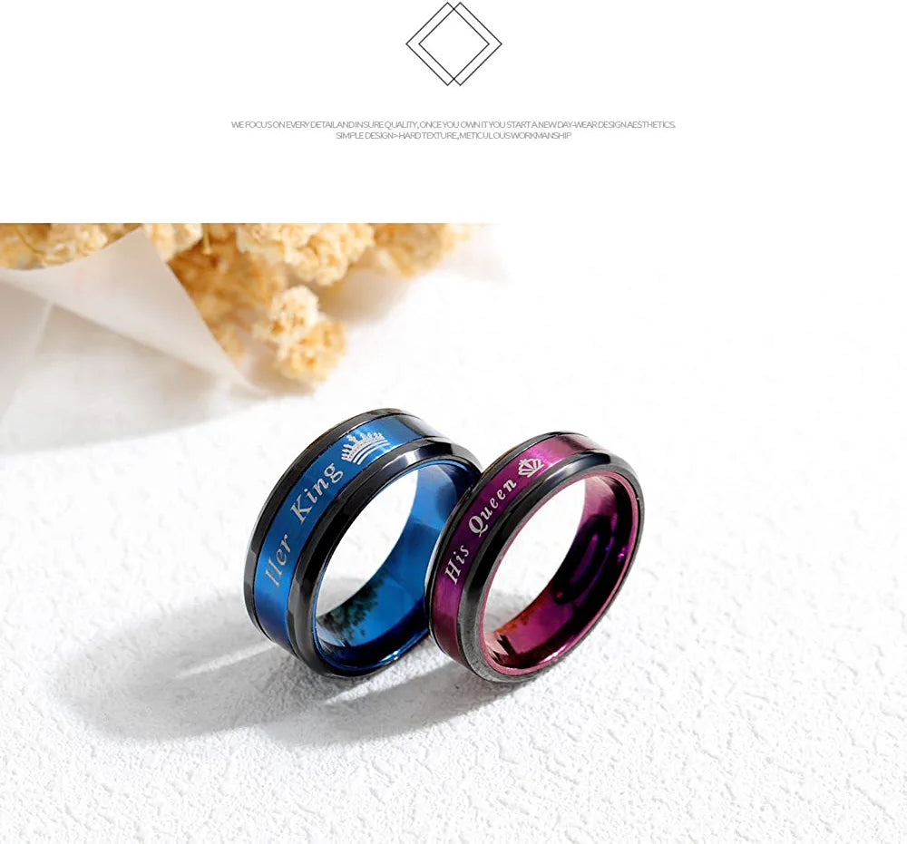 His and Hers King and Queen Rings 2Pcs Titanium Steel Matching Couple Promise Rings Engagement Anniversary Bands Valentine'S Jewelry Gifts