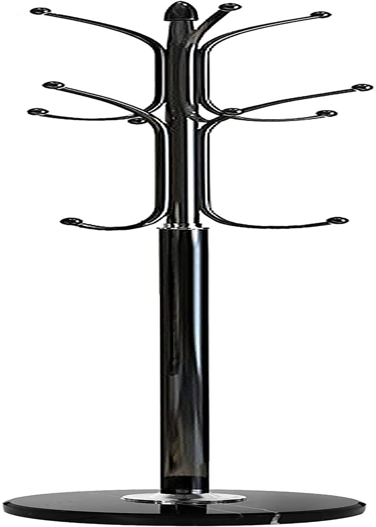 Kertnic Metal Coat Rack Stand with Natural Marble Base, Free Standing Hall Tree with 12 Hooks for Hanging Scarf, Bag, Jacket, Home Entry-Way Hat Hanger Organizer (Black)