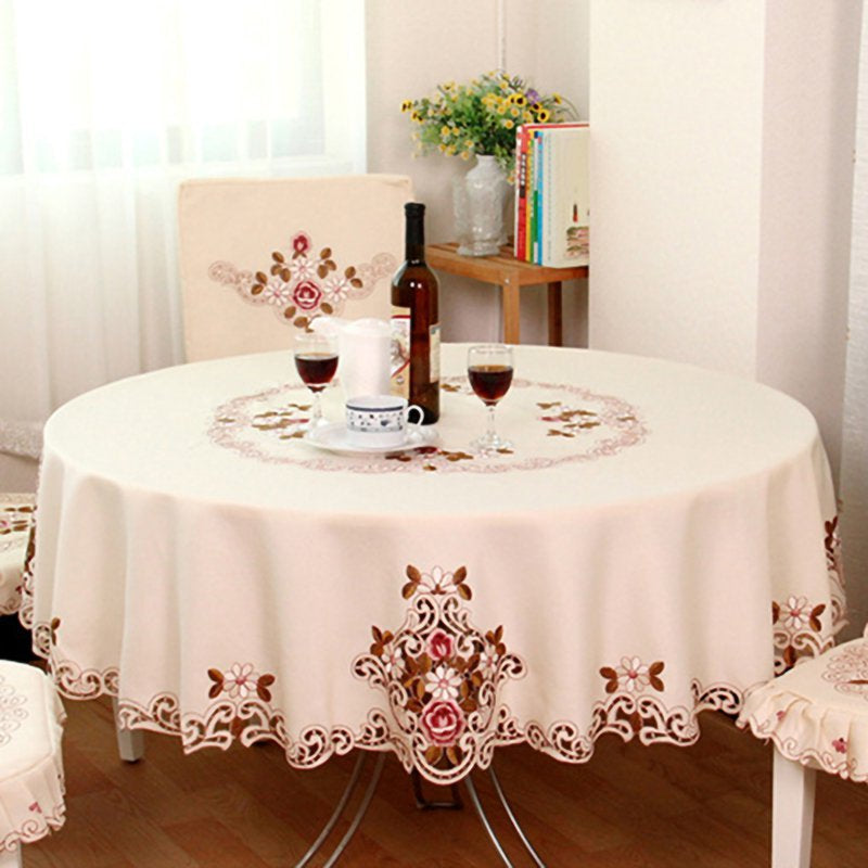 GYMNASTIKA Tablecloth,Tablecloth Rectangle/Square Pastoral Embroidered Polyester Floral Cutwork Table Linen for Wedding