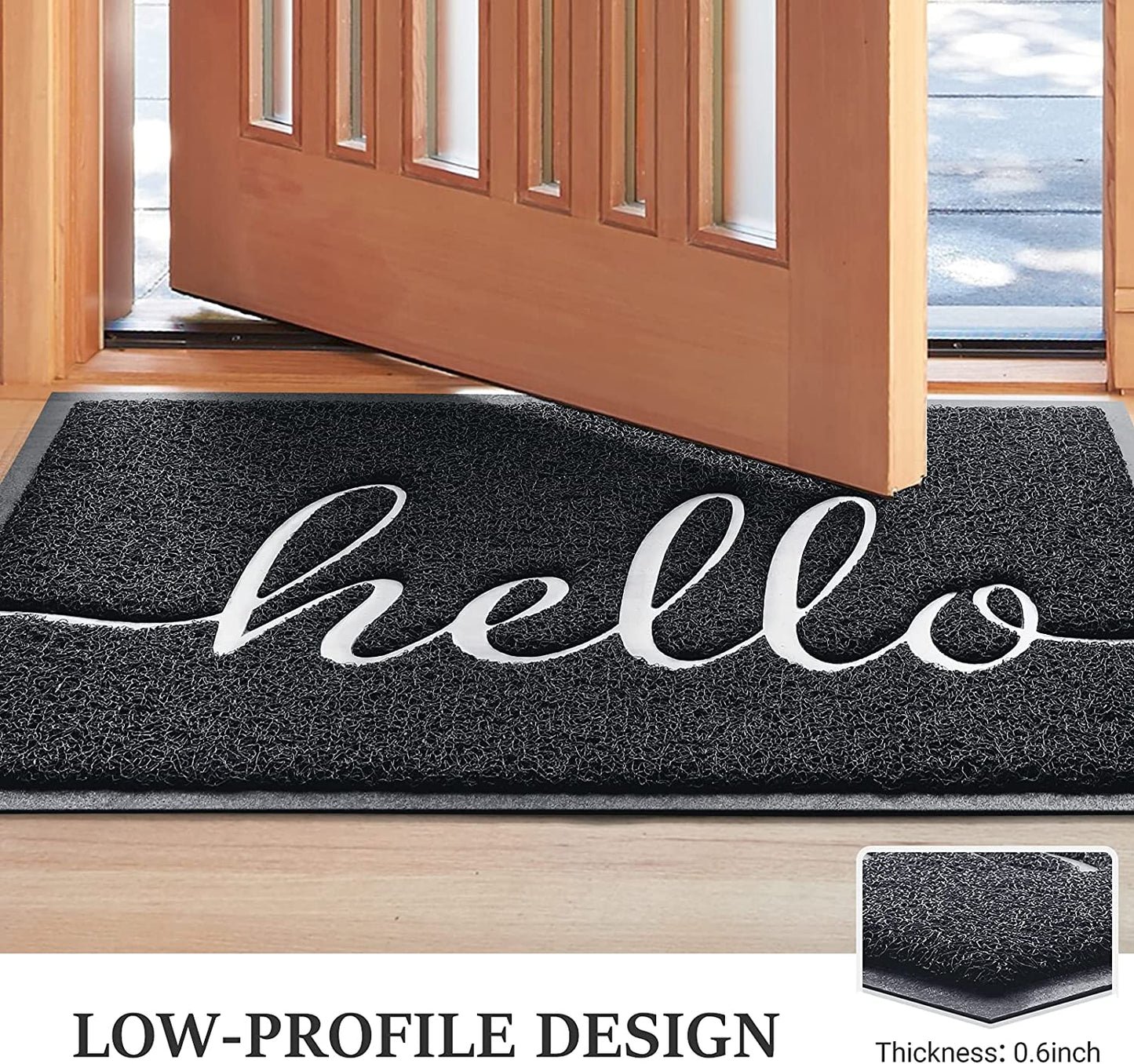 Door Mat (30"X17.5",Black), Durable Welcome Mat Low Profile Floor Mat Front Doormat Indoor Outdoor Door Rug Non Slip Rugs for Entryway, Patio, High Traffic Areas