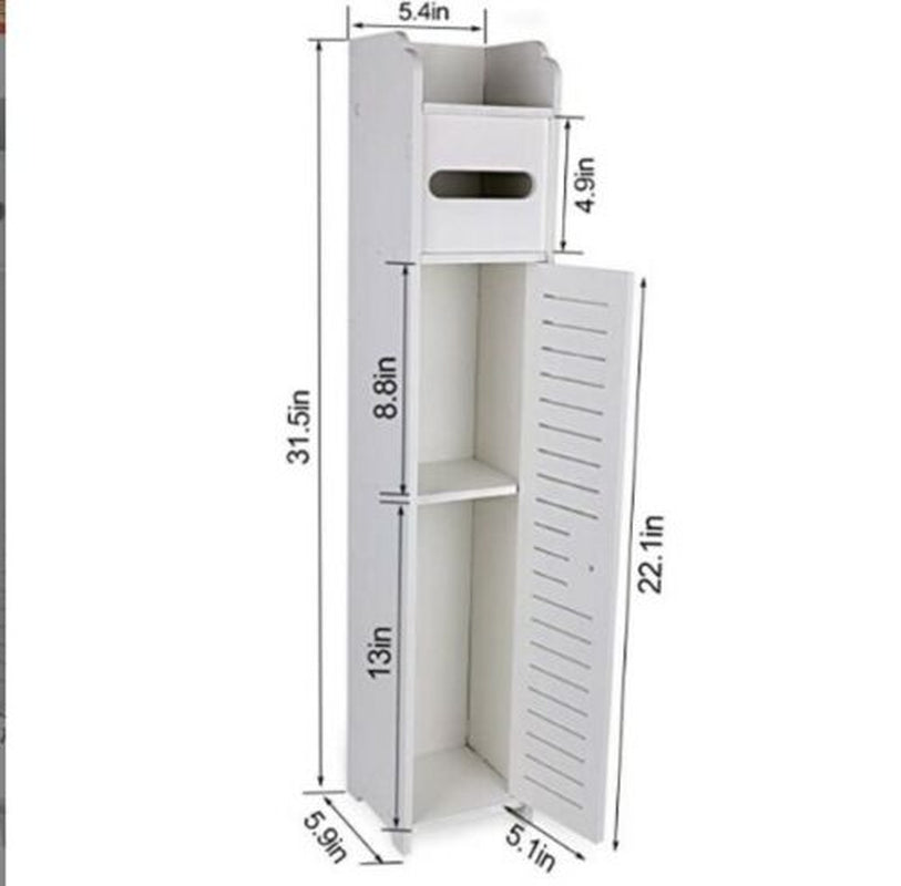 Storage Cabinet Floor Standing Toilet Paper Organizer Shelves with Door Bathroom
