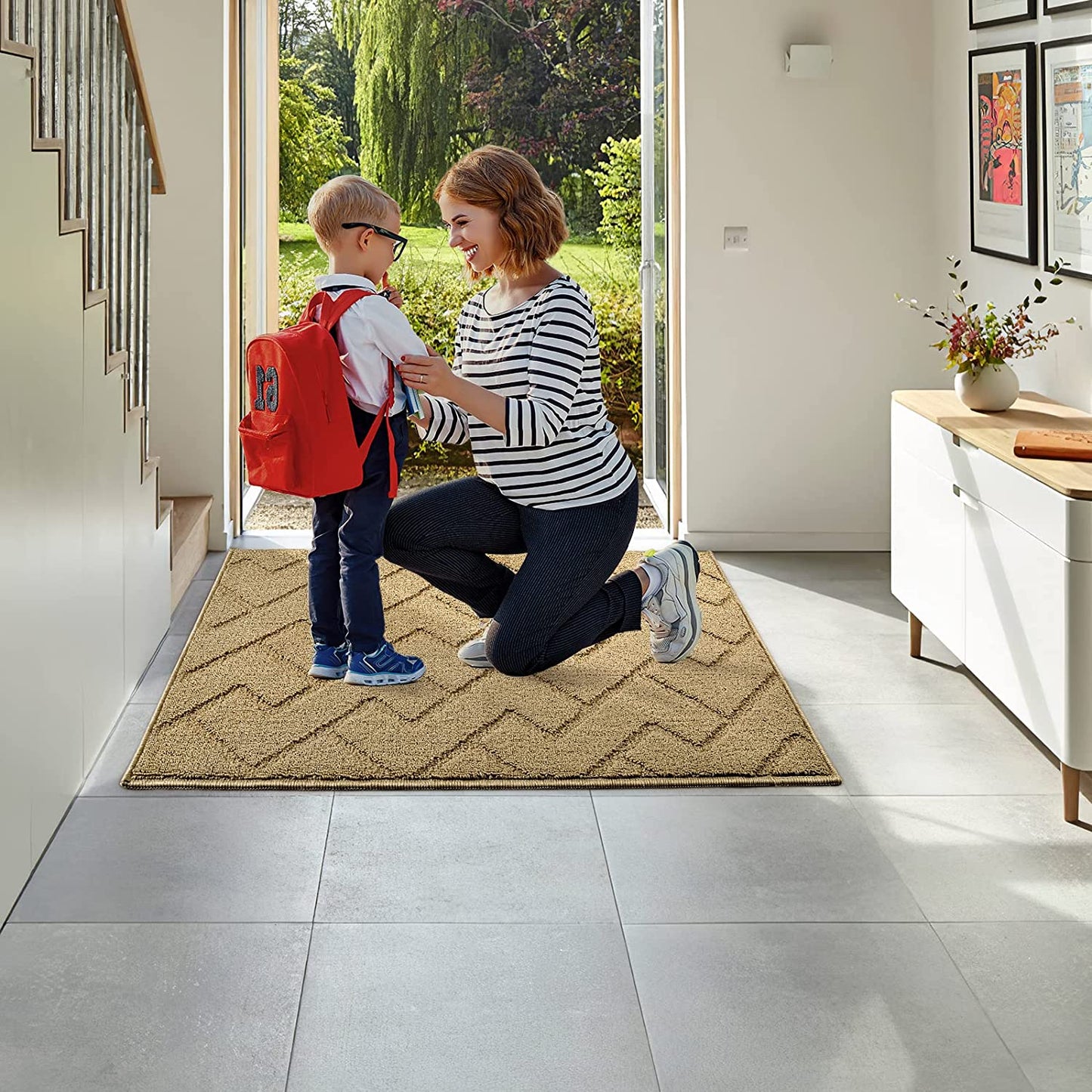 Indoor Doormat, Front Back Door Mat Rubber Backing Non Slip Door Mats 20”X31.5” Absorbent Resist Dirt Entrance Doormat inside Floor Mats for Entryway Machine Washable Low-Profile (Brown)