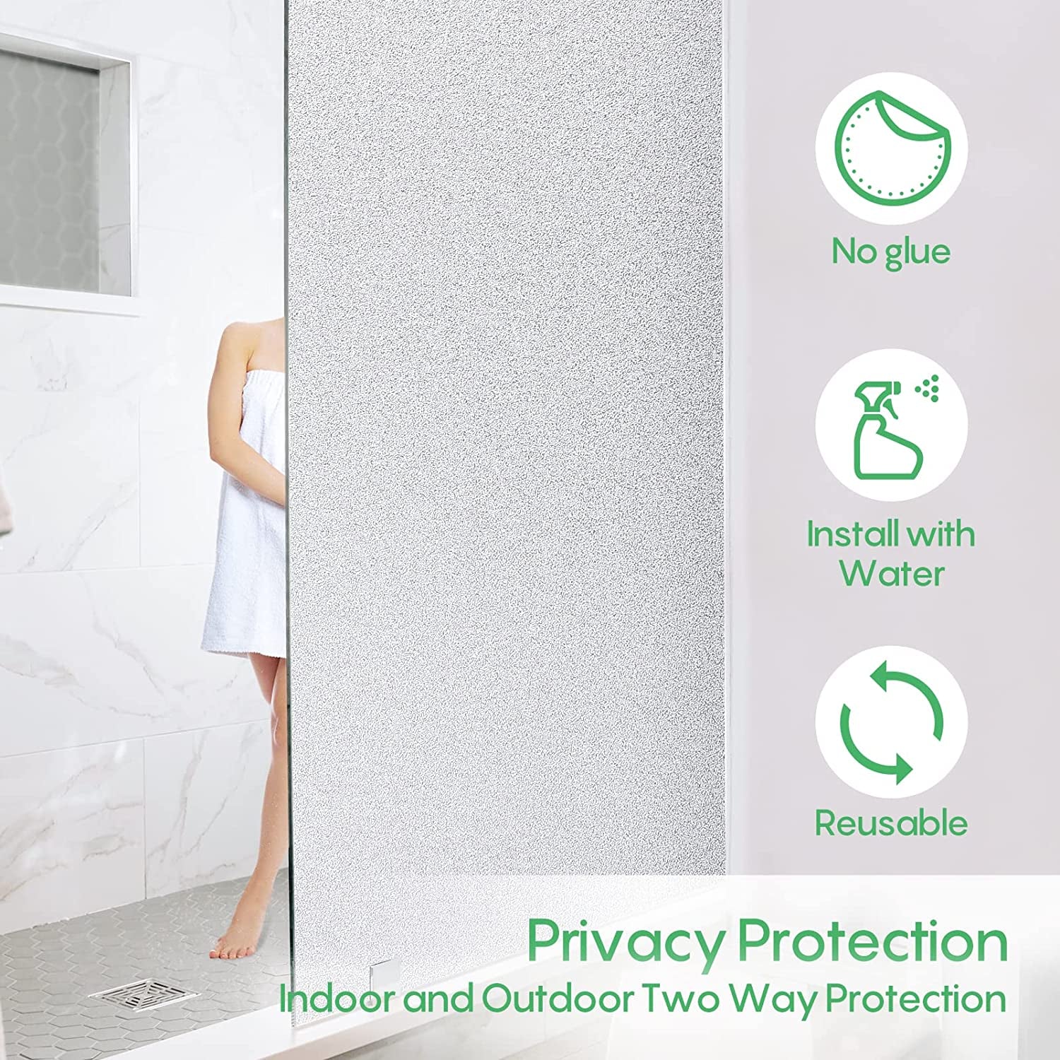 Window Privacy Film Frosted Glass Window Film Sun Blocking Window Tinting Film for Home Non Adhesive Static Cling Bathroom Door Covering Heat Blocker Decorative Sticker(29.5 X 157.5 Inch, Pure)