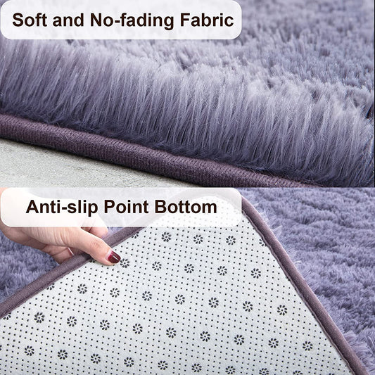 Super Soft Shaggy Rugs Fluffy Carpets 3X5 Feet, Indoor Modern Plush Area Rugs for Living Room Bedroom Kids Room Nursery Home Decor, Upgrade Anti-Skid Durable Rectangular Fuzzy Rug, Grey Purple