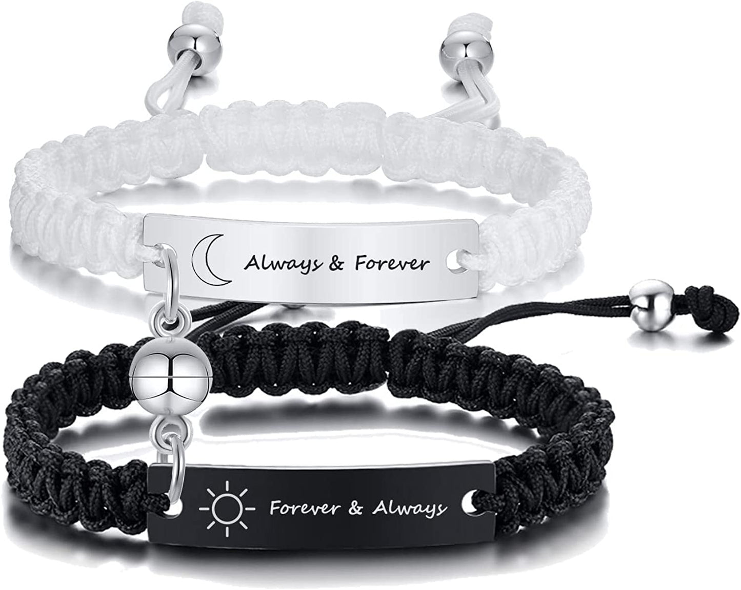 Personalized ID Couple Bracelets Custom Engraving Handmade Braided Rope Wrist Bangle for Men Women Friendship, Adjustable,Customized