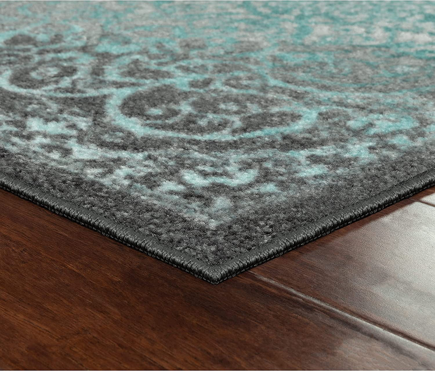 Pelham Vintage Runner Rug Non Slip Washable Hallway Entry Carpet [Made in USA], 2 X 6, Grey/Blue