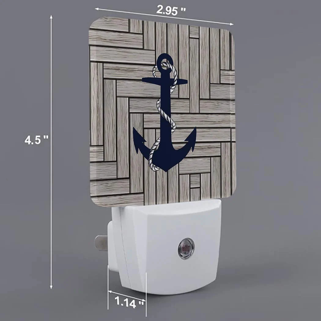 LED Plug-In Night Light Auto Dusk to Dawn Sensor Decor Nautical Navy Blue Anchor Lamp for Bedroom,Bathroom,Kitchen,Hallway,Stairs,Hallway Retro Wooden Texture