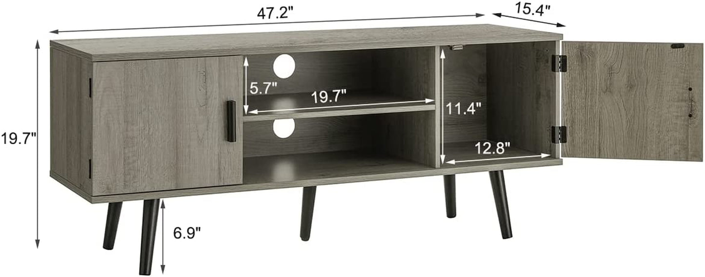 TV Stand for 55 Inch TV, Entertainment Center with Storage and Open Shelves, Mid Century TV Stand Table, Media Console for Living Room, Bedroom, Grey