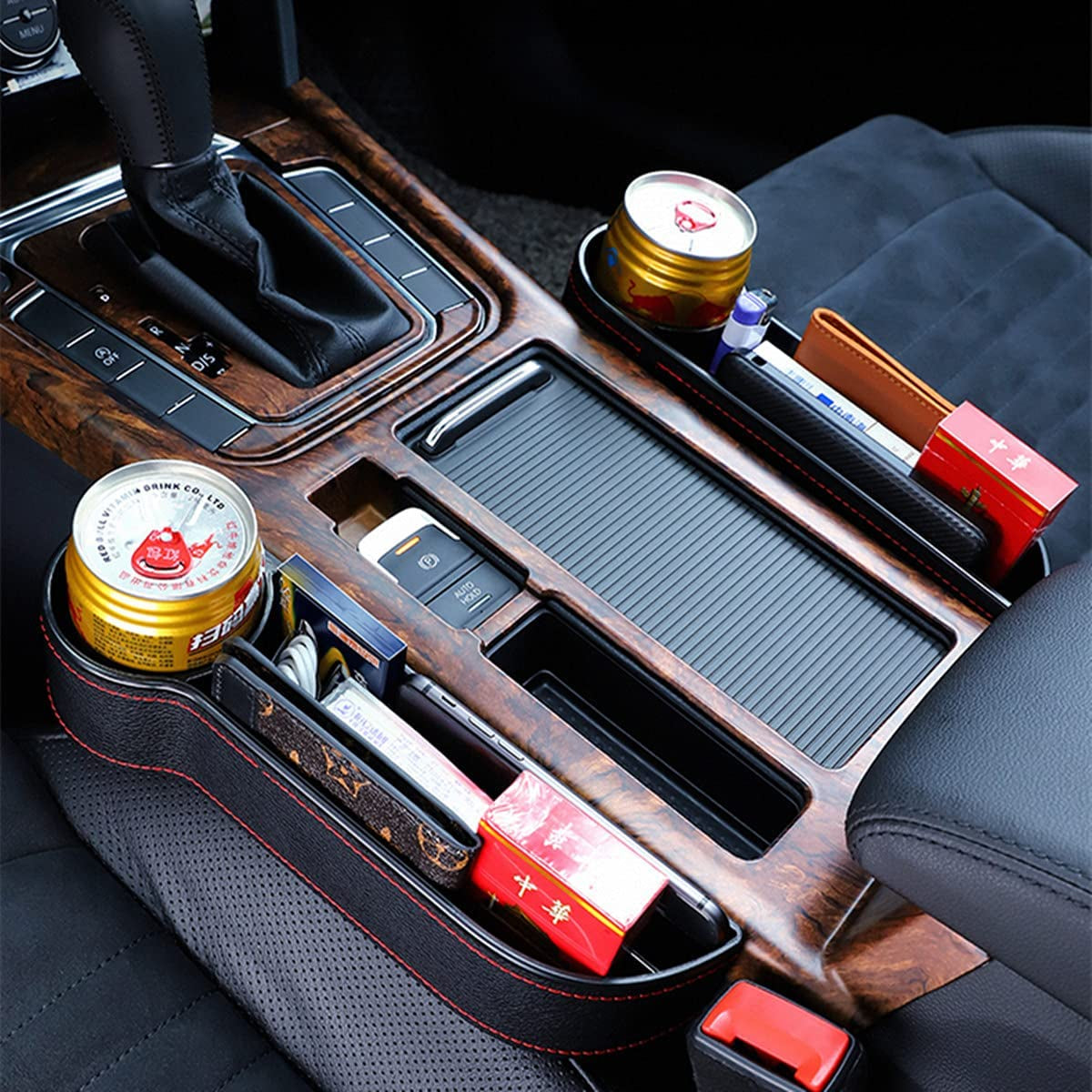 Car Seat Gap Filler Organizer between Front Seat Car Organizer and Storage Box, Auto Premium PU Leather Console with Cup Holder, Car Pocket for Interior Essentials (For Driver Side)