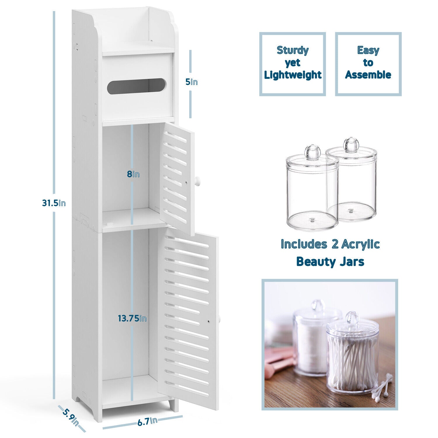 Storage Cabinet Floor Standing Toilet Paper Organizer Shelves with Door Bathroom