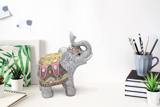 Feng Shui 4" Light Gray Elephant Figurine Wealth Lucky Figurine Gift & Home Decor