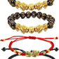Feng Shui Black Obsidian Wealth Bracelet for Women Men Adjustable Elastic Leather Jewerly