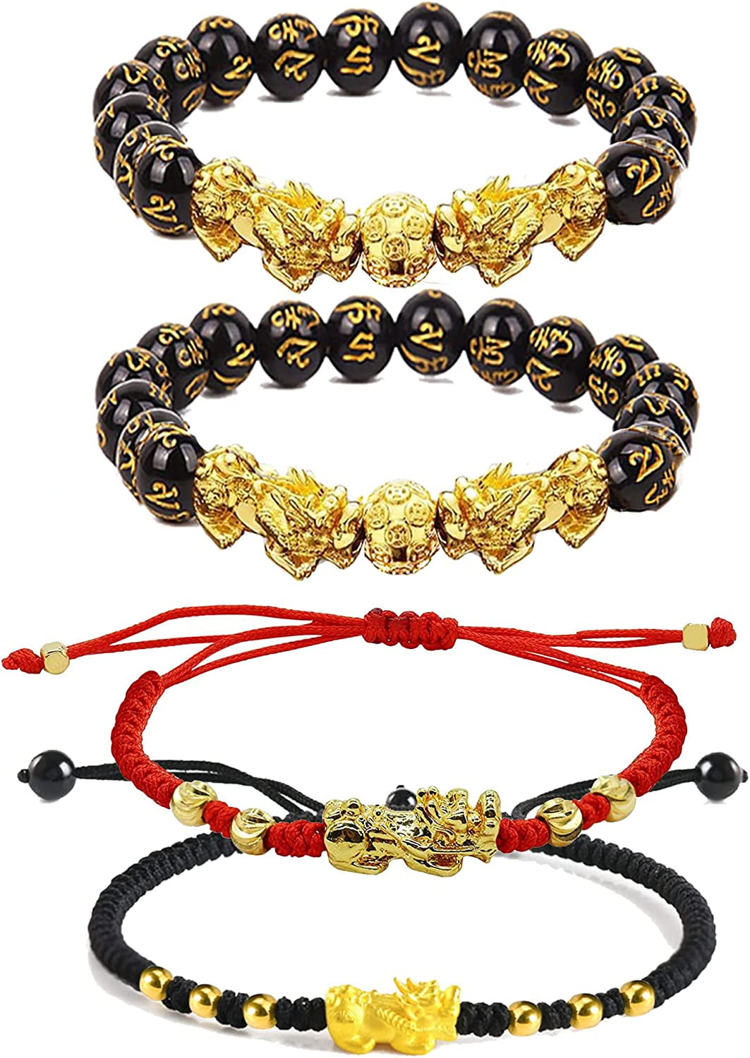 Feng Shui Black Obsidian Wealth Bracelet for Women Men Adjustable Elastic Leather Jewerly