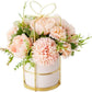 Artificial Flowers Fake Peony Silk Hydrangea Flower with Vase Flower Décor Arrangements for Wedding Decoration Table Centerpieces(Pink with Vase Set)