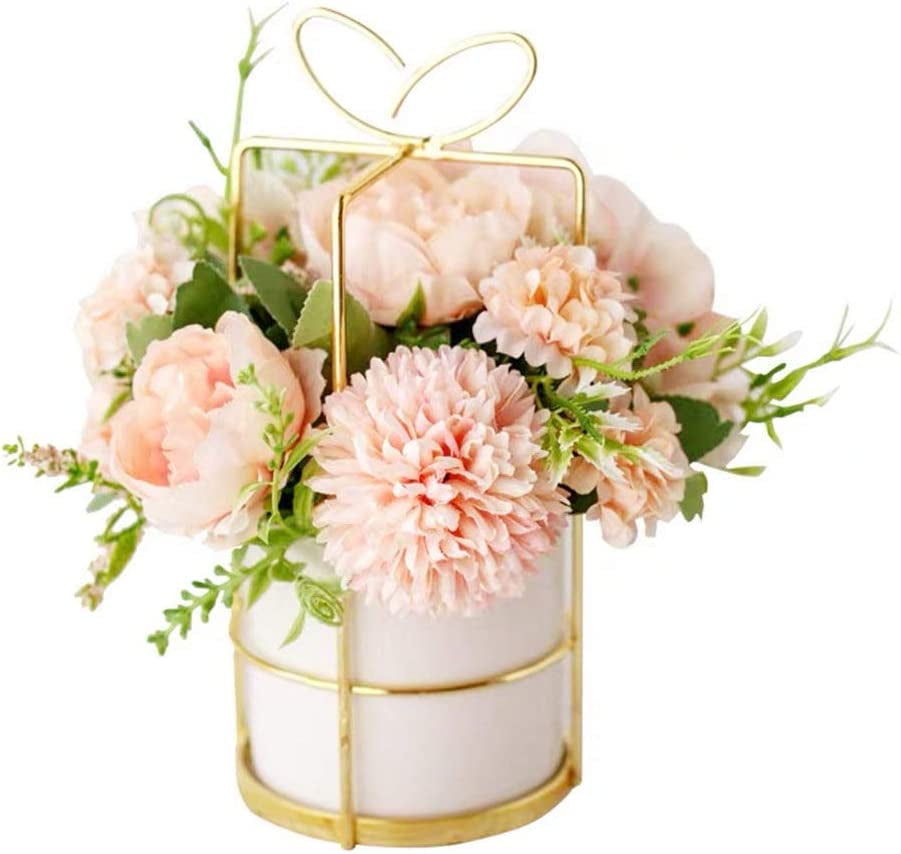 Artificial Flowers Fake Peony Silk Hydrangea Flower with Vase Flower Décor Arrangements for Wedding Decoration Table Centerpieces(Pink with Vase Set)