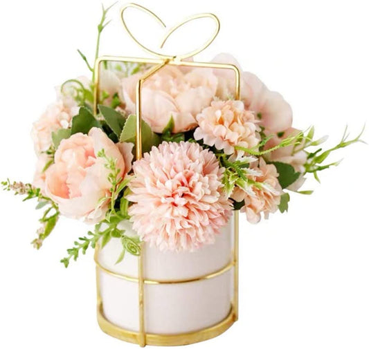 Artificial Flowers Fake Peony Silk Hydrangea Flower with Vase Flower Décor Arrangements for Wedding Decoration Table Centerpieces(Pink with Vase Set)