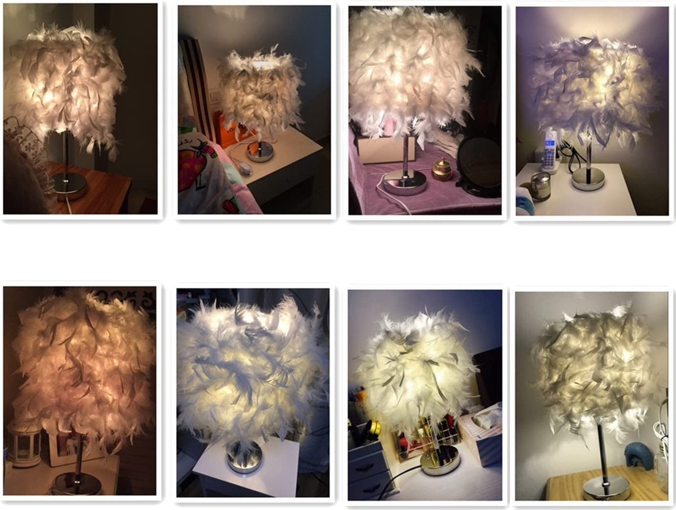 Feather Lamp,White beside Table Lamp for Bedroom,Children,Wedding,Birthday,Vintage Deco Desk Light Free Light Buld Include(A)