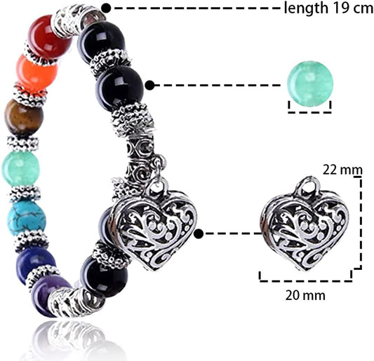 Hithop 10MM 7 Chakra Religion Healing Balance Stone Beaded Bracelet Yoga Reiki Charm Heart Bracelets