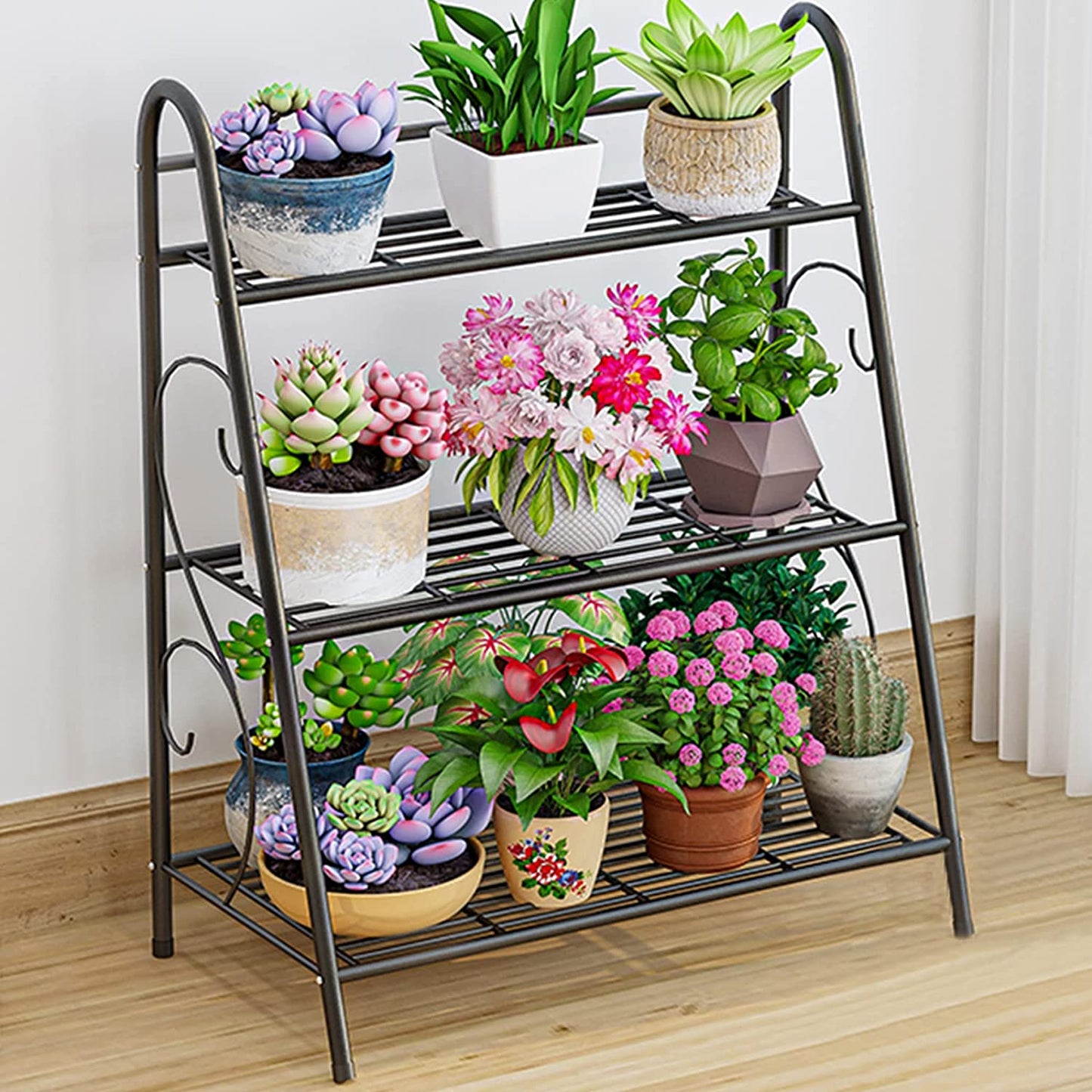 Plant Stand Indoor Outdoor Metal Multiple 3 Tier Plant Holder Shelf for Patio Garden Living Room Corner Balcony and Bedroom ,Dark Grey