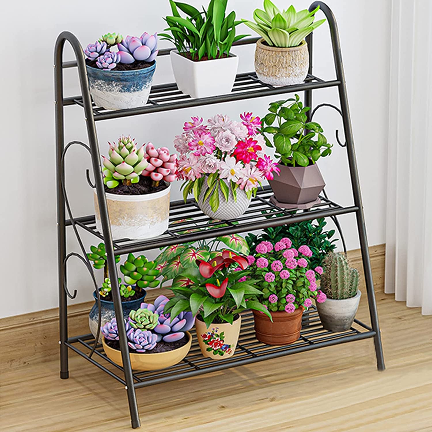 Plant Stand Indoor Outdoor Metal Multiple 3 Tier Plant Holder Shelf for Patio Garden Living Room Corner Balcony and Bedroom ,Dark Grey