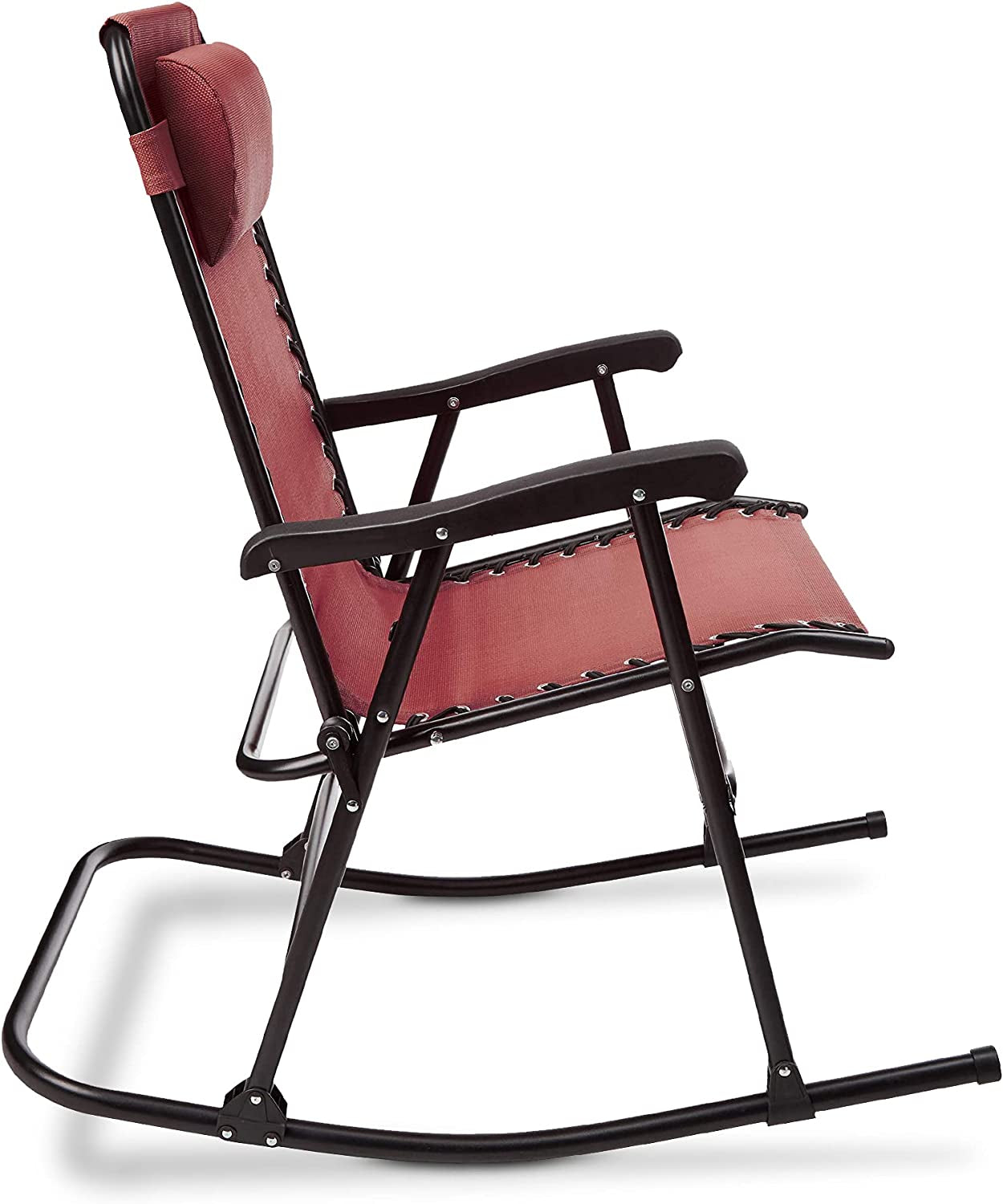 Outdoor Textilene Zero Gravity Folding Lounge Rocker with Pillow, Red