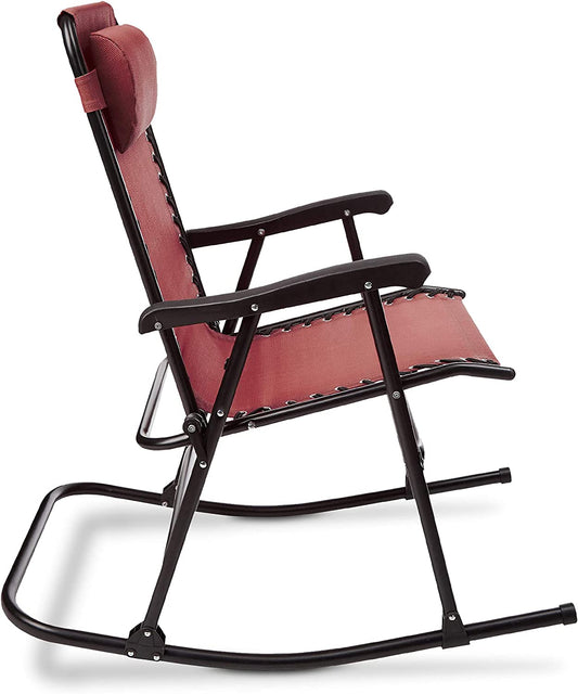 Outdoor Textilene Zero Gravity Folding Lounge Rocker with Pillow, Red