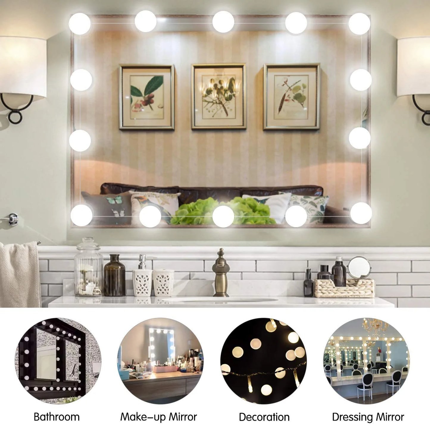 Hollywood Led Vanity Lights Strip Kit, with 14 Dimmable Light Bulbs for Full Body Length Mirror and Bathroom Wall Mirror, Plug in Mirror Lights with Power Supply, White (No Mirror Included)