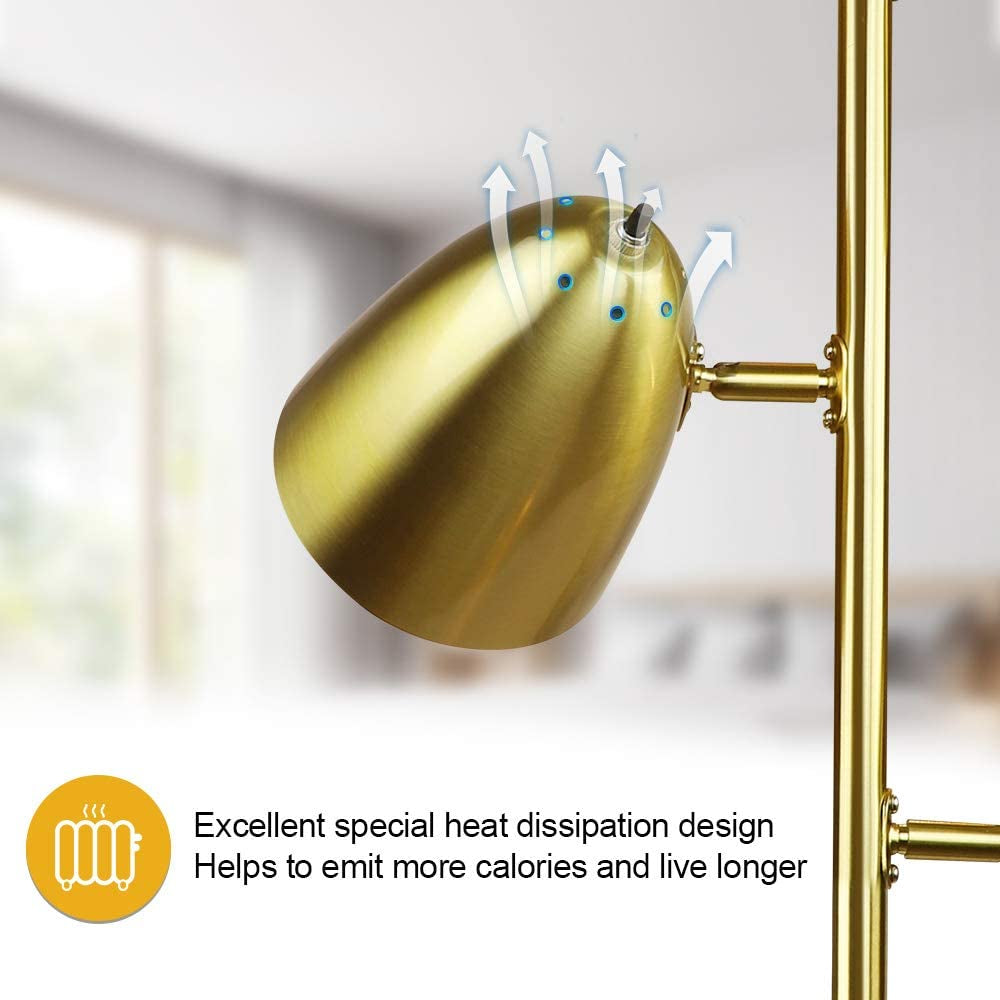 DLLT Modern Floor Lamp, 3-Light Reading Standing Tree Lamp with Adjustable Metal Heads, Brass Tall LED Lighting for Living Room, Bedroom, Study Room, Office, E26 Base (Bulbs Include)