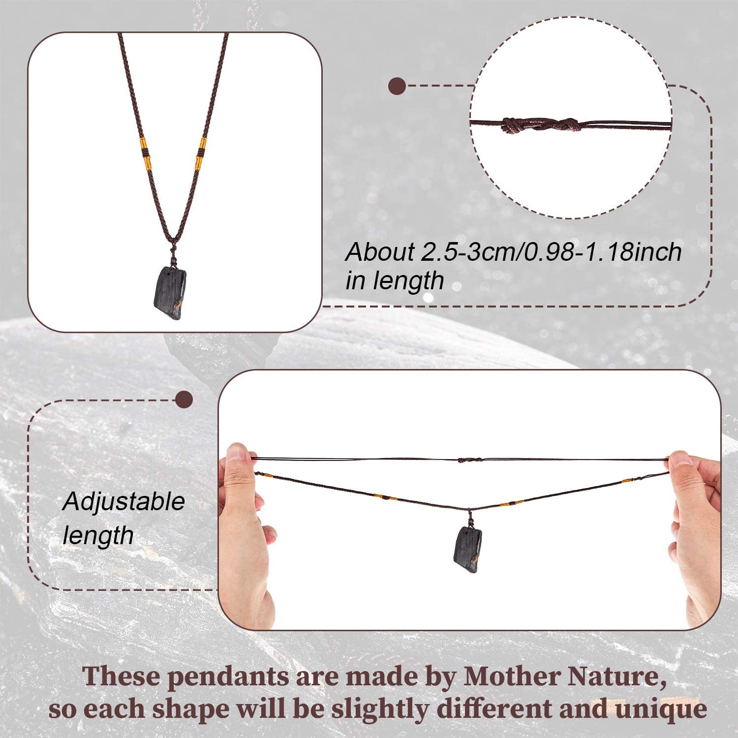 3 Pieces Black Tourmaline Necklace Tourmaline Crystal Stone Necklace Tourmaline Stone Amulet Tourmaline Pillar Pendant for Men