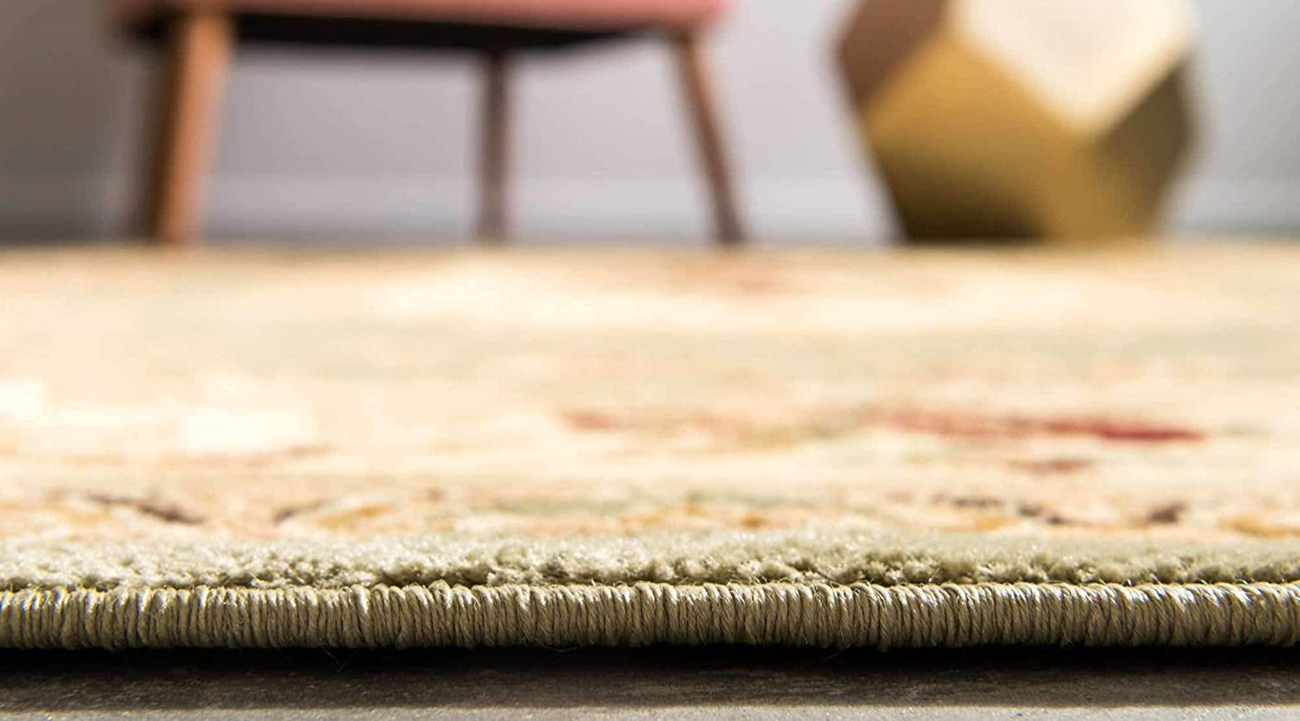 Versailles Collection Traditional Classic Green round Rug (6' X 6')