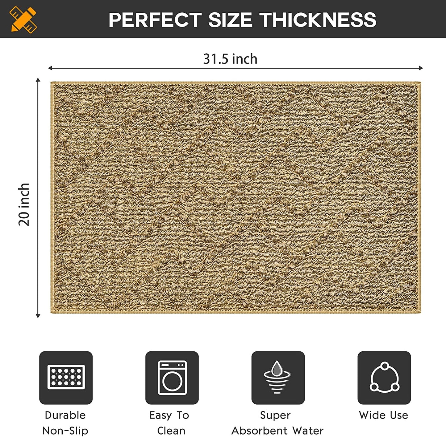 Indoor Doormat, Front Back Door Mat Rubber Backing Non Slip Door Mats 20”X31.5” Absorbent Resist Dirt Entrance Doormat inside Floor Mats for Entryway Machine Washable Low-Profile (Brown)