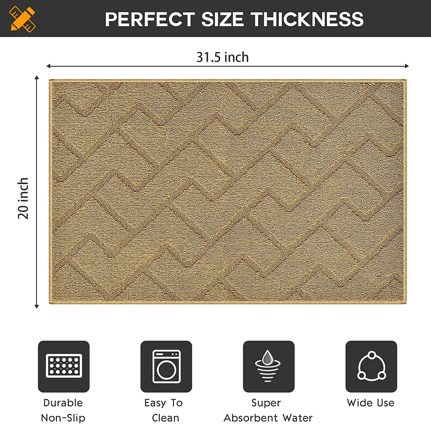 Indoor Doormat, Front Back Door Mat Rubber Backing Non Slip Door Mats 20”X31.5” Absorbent Resist Dirt Entrance Doormat inside Floor Mats for Entryway Machine Washable Low-Profile (Brown)