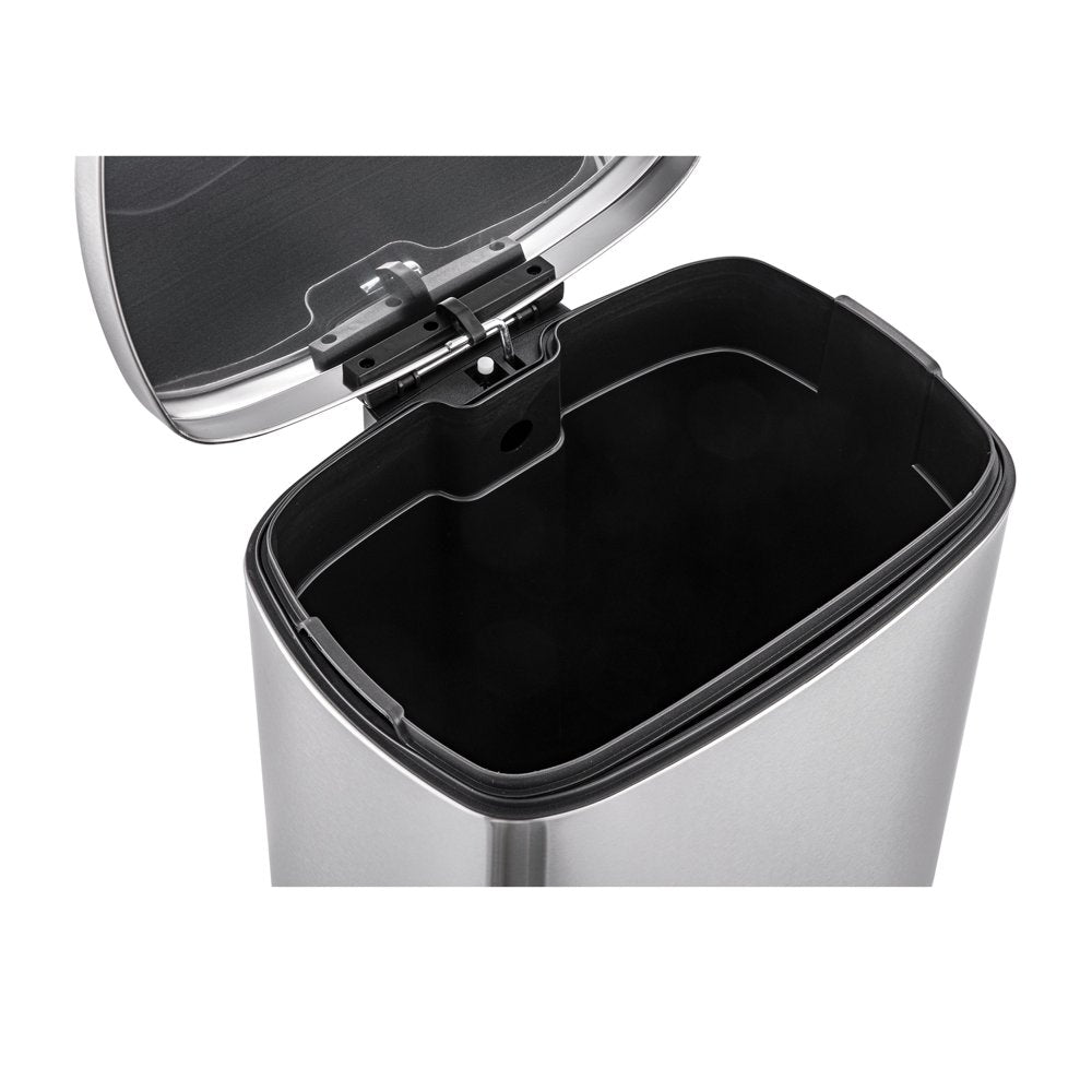 Qualiazero Rectangular Step Garbage Can 3 Piece Combo, 13.2 Gal , Two 1.3 Gal, Stainless Steel