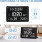 Digital Clock, 11.5" Large LED Word Display Dimmable Digital Wall Clock,Adjustable Brightness Digital Alarm Clock with Day and Date,Indoor Temperature,Snooze,12/24H,Dst for Home, Office,Elderly