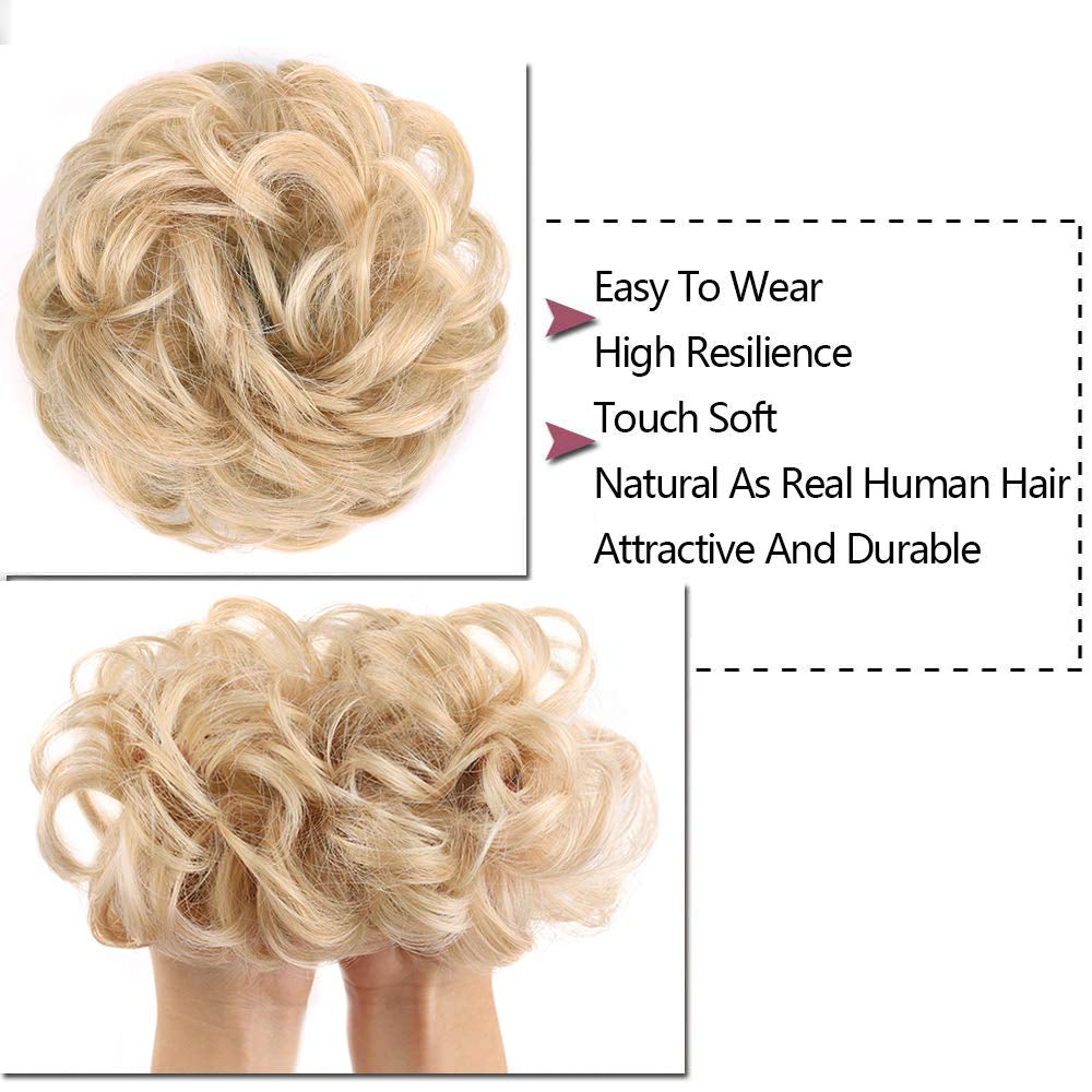 1PCS Messy Hair Bun Hair Scrunchies Extension Messy Synthetic Chignon for Women Updo Hairpiece (Pale Golden Blonde & Bleach Blonde Mixed#)