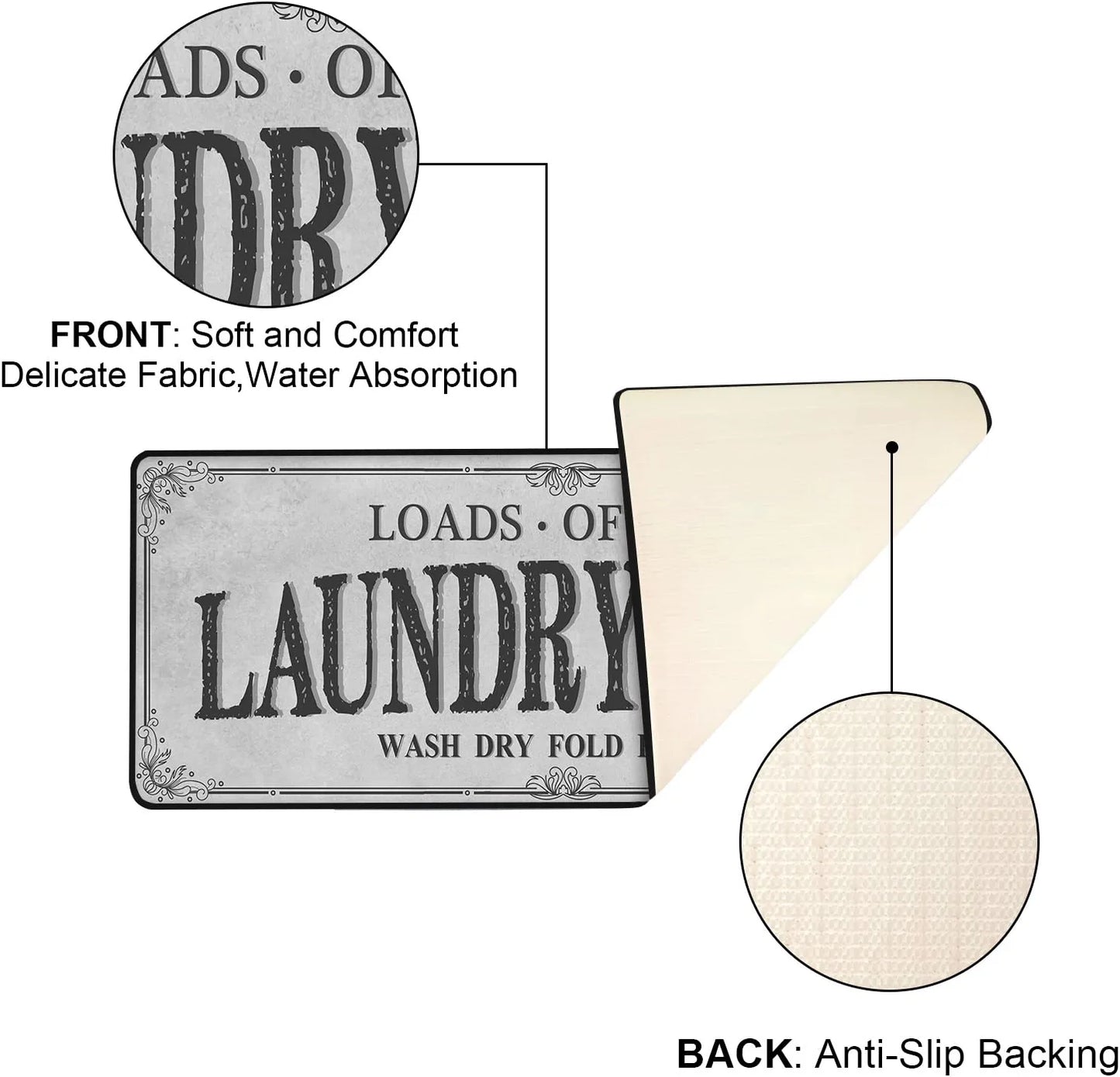 Laundry Room Rug Runner Non Slip Laundry Mats Mudroom Runner Farmhouse Kitchen Floor Mat Bathroom Laundry Room Decor Accessories( Grey, 20 X 47 Inch )