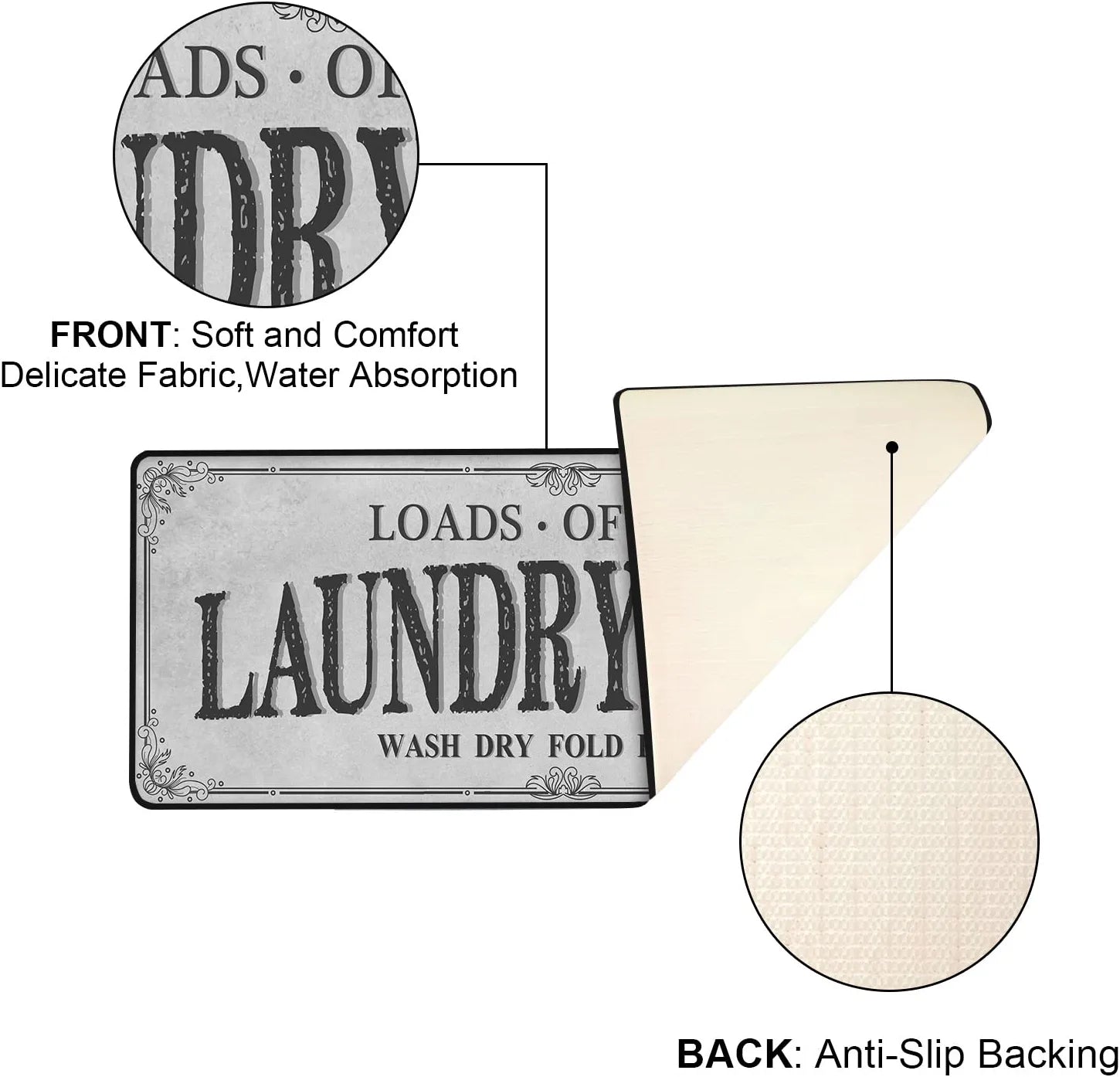 Laundry Room Rug Runner Non Slip Laundry Mats Mudroom Runner Farmhouse Kitchen Floor Mat Bathroom Laundry Room Decor Accessories( Grey, 20 X 47 Inch )