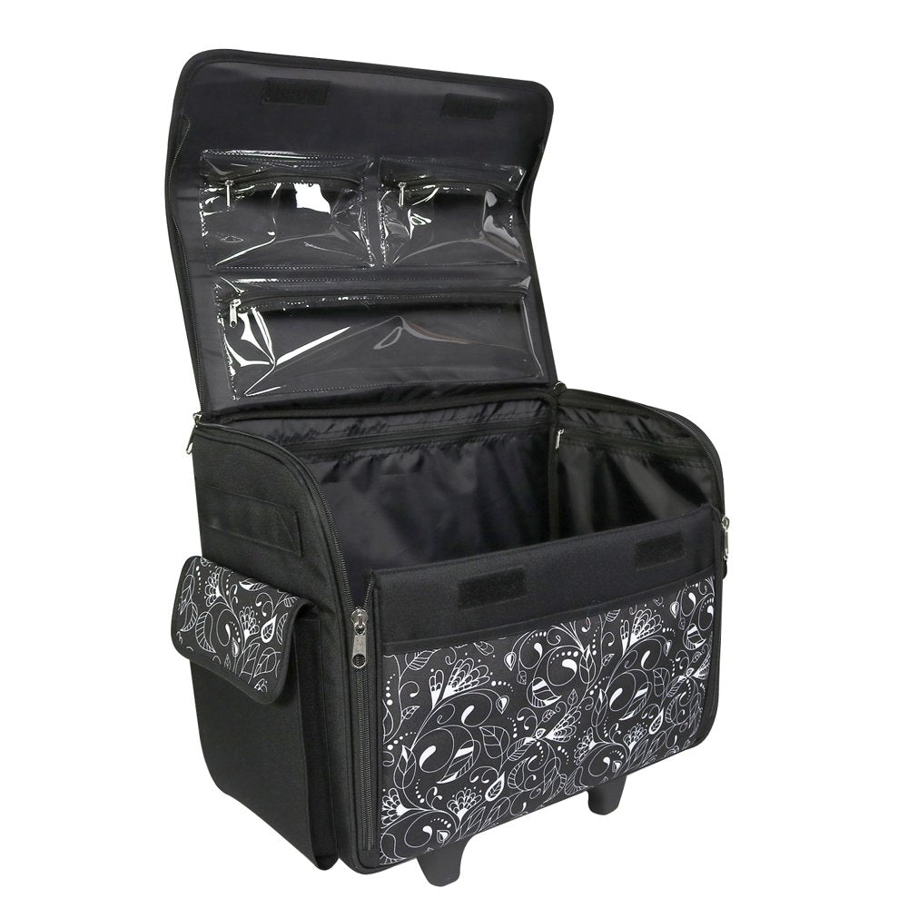Rolling Sewing Machine Tote, Black & White